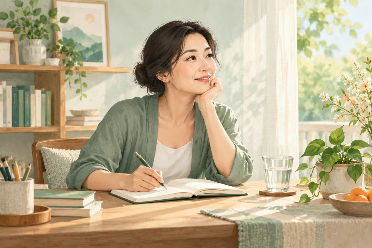Người phụ nữ ghi lại mục tiêu sức khỏe tại nhà