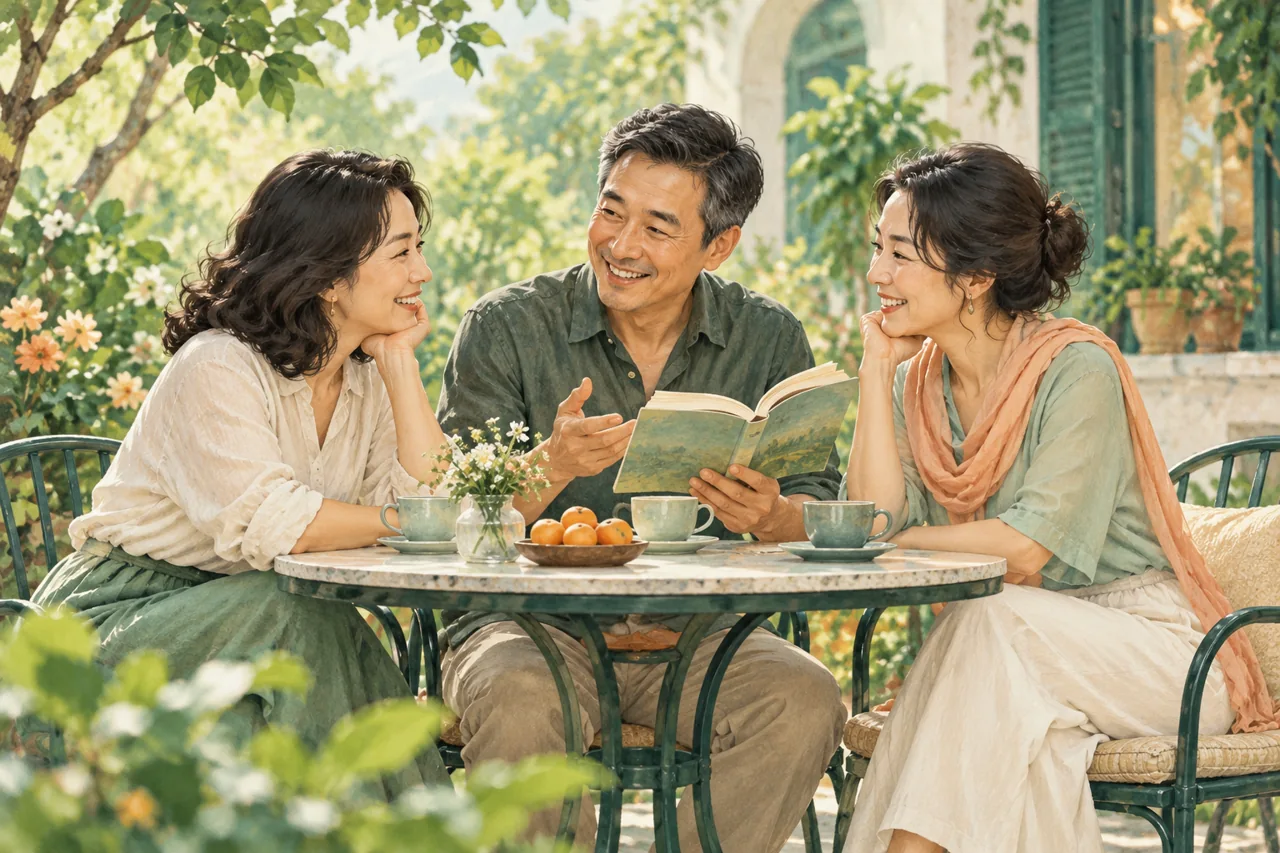Bạn bè trò chuyện và cùng đọc sách